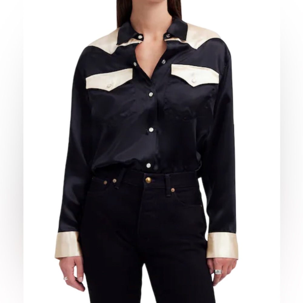 Alexa Chung for Madewell Pearly Snap Western Shirt Black Alabaster Small New